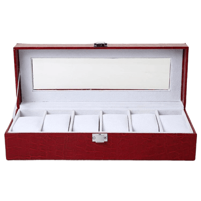 RED LEATHER WATCH BOX FOR WOMEN <br/>6 SLOTS