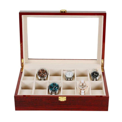 RED WOOD WATCH BOX <br/>12 SLOTS