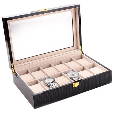 BLACK CARBON STORAGE WATCH BOX  12 SLOTS