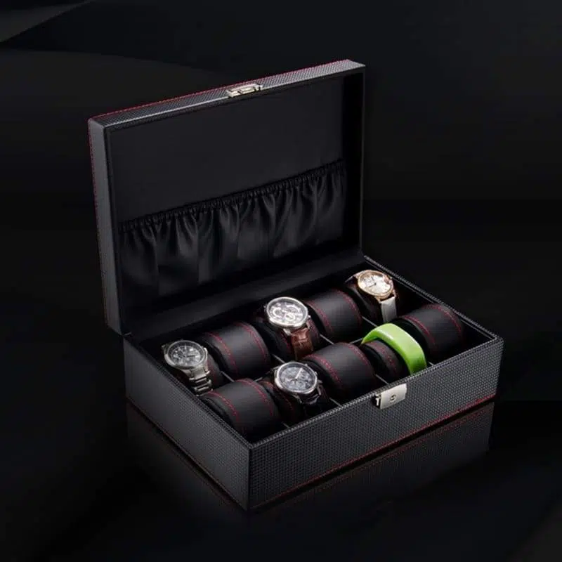 BLACK CARBON WATCH CASE 10 SLOTS
