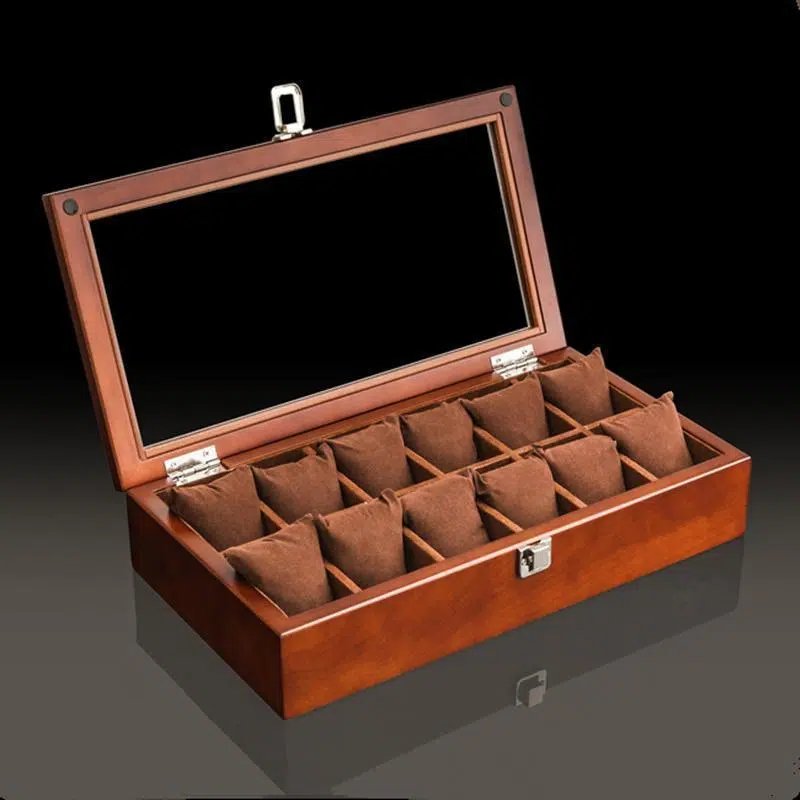 BROWN WOOD WATCH BOX 12 SLOTS