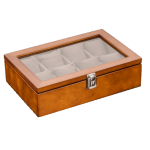 BROWN WOOD WATCH BOX  8 SLOTS