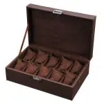 LUXURY BROWN LEATHERETTE WATCH BOX  10 SLOTS