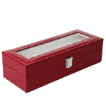 RED LEATHER WATCH BOX FOR WOMEN 6 SLOTS