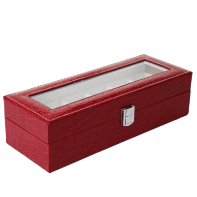 RED LEATHER WATCH BOX FOR WOMEN 6 SLOTS