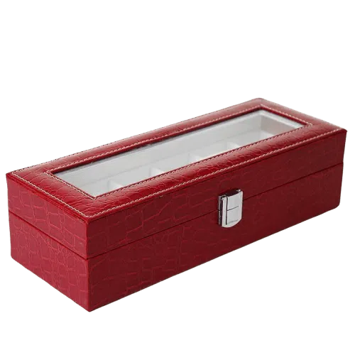 RED LEATHER WATCH BOX FOR WOMEN 6 SLOTS