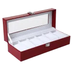 RED LEATHER WATCH BOX FOR WOMEN 6 SLOTS