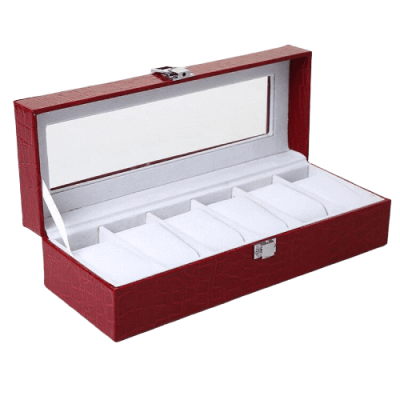 RED LEATHER WATCH BOX FOR WOMEN 6 SLOTS