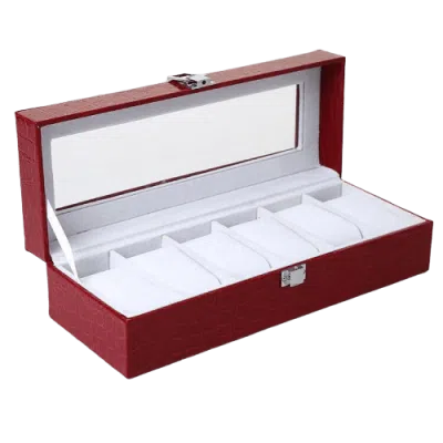 RED LEATHER WATCH BOX FOR WOMEN 6 SLOTS