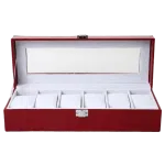 RED LEATHER WATCH BOX FOR WOMEN 6 SLOTS