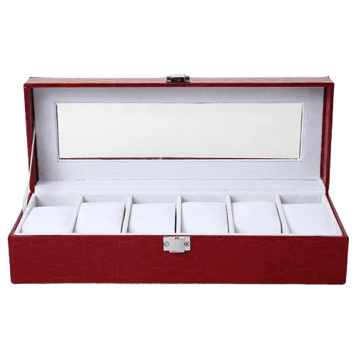 RED LEATHER WATCH BOX FOR WOMEN 6 SLOTS