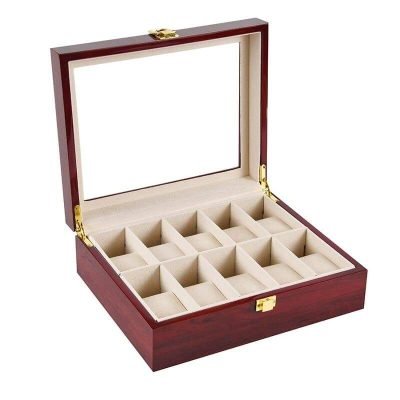 RED WOOD WATCH BOX  10 SLOTS