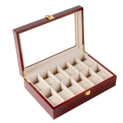 RED WOOD WATCH BOX 12 SLOTS