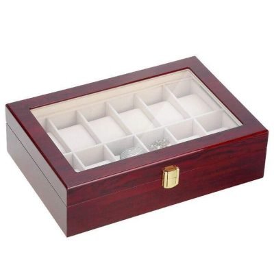 RED WOOD WATCH BOX 12 SLOTS