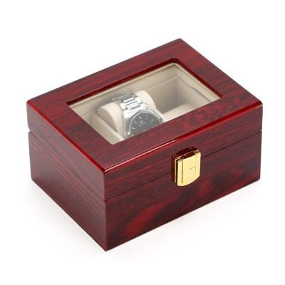 RED WOOD WATCH BOX  3 SLOTS