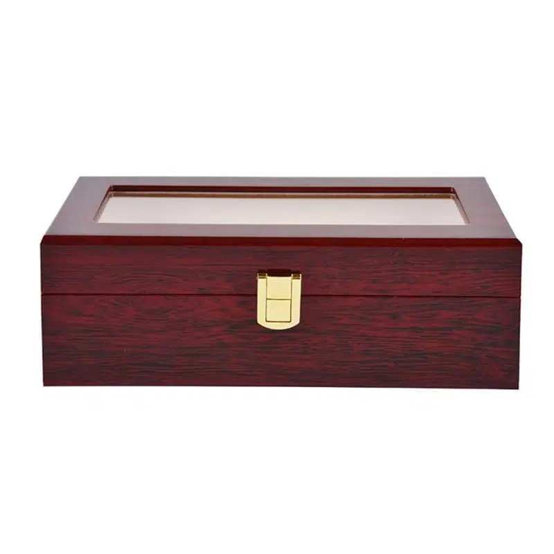 RED WOOD WATCH BOX  5 SLOTS