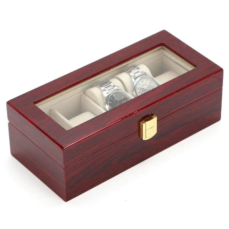 RED WOOD WATCH BOX  5 SLOTS
