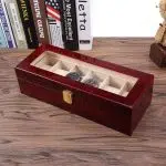 RED WOOD WATCH BOX  6 SLOTS