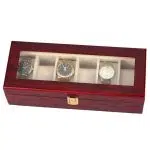 RED WOOD WATCH BOX  6 SLOTS