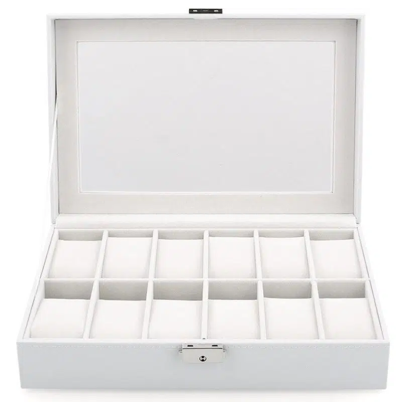 WHITE LEATHERETTE WATCH BOX12 SLOTS