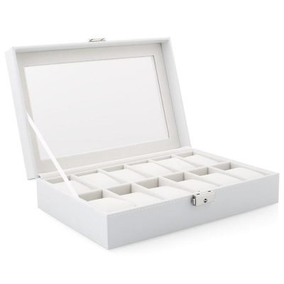 WHITE LEATHERETTE WATCH BOX12 SLOTS