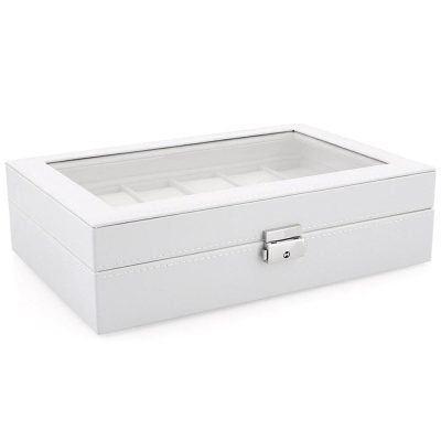 WHITE LEATHERETTE WATCH BOX12 SLOTS