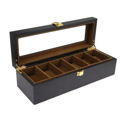 WOODEN WATCH BOX WITH SUEDE INTERIOR  6 SLOTS