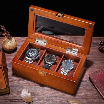 WOODEN WATCH STORAGE BOX 3 SLOTS